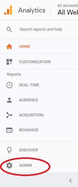 google analytics admin option