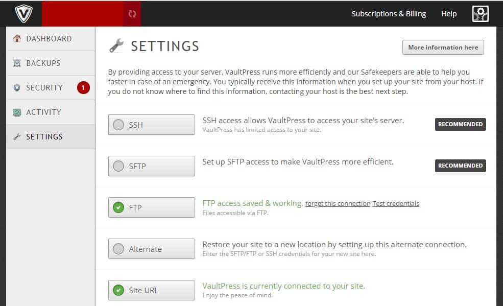 VaultPress Settings