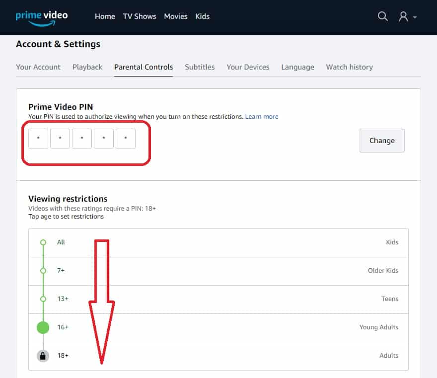 Amazon Prime Video Age restriction final settings