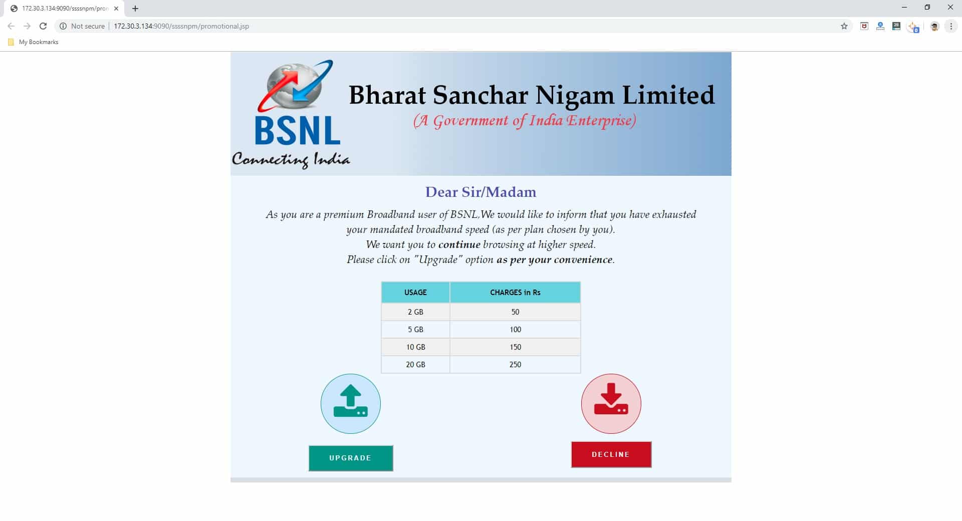 bsnl broadband speed fup screenshot