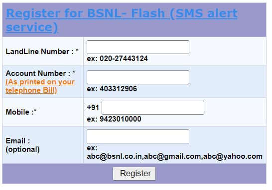 bsnl flash registration screen mobile email