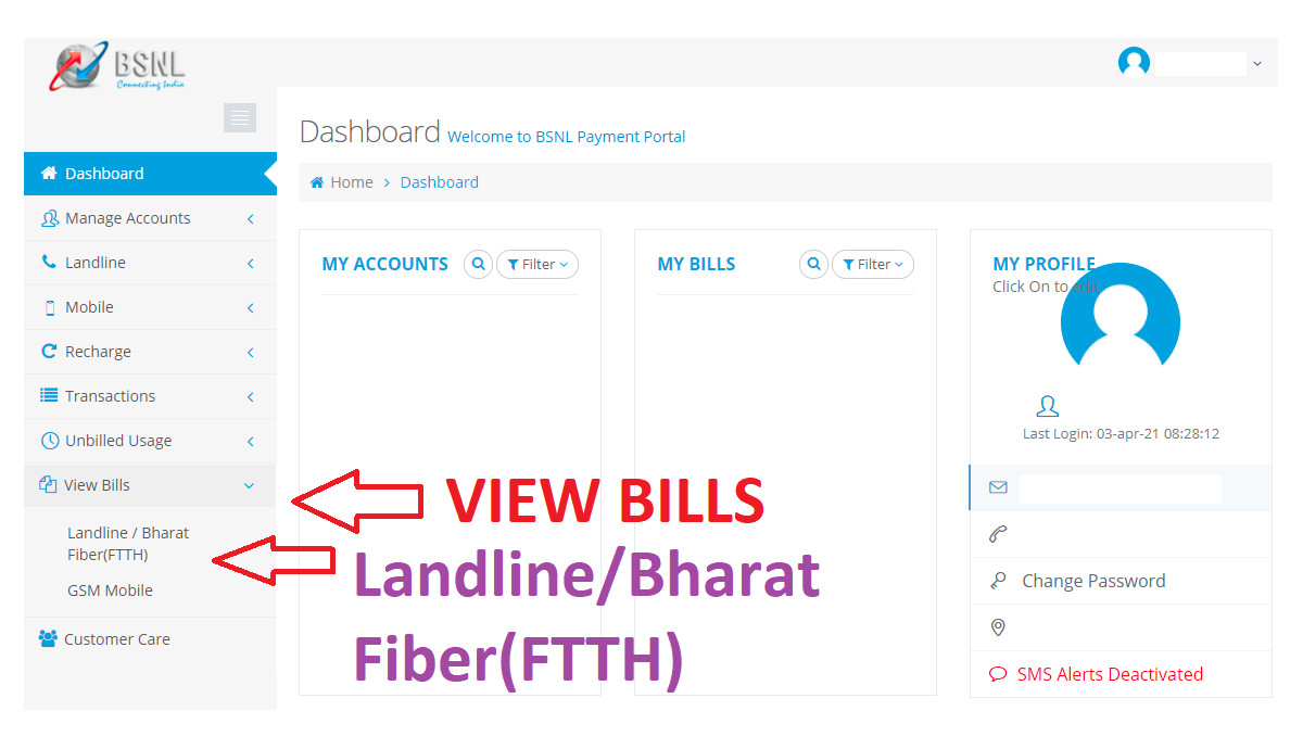 BSNL Portal View Bills Option